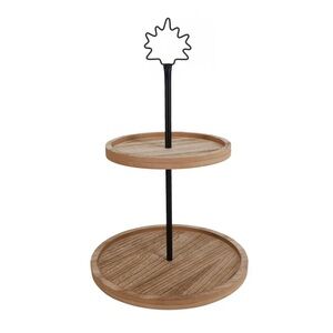 BNIB- Beautiful Decorative Two Tier Wooden Tray w/ Metal Maple Leaf 🍁 Topper